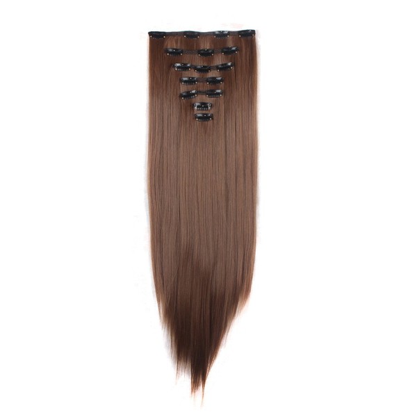 FIRSTLIKE 160g 23" Light Brown Straight Double Weft Clip In Hair Extensions Thicker Full Head Straight Curly 7 Pieces 16 Clips Colorful Smooth Silky For Women Beauty