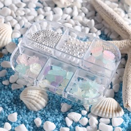 Luminous Nail Art Decorations, Mixed Flowers Conch Starfish Skull Pearl Nail Glitter Sequins, Glow In The Dark Nail Art Design for Women Girls Manicure Charms Supplies, Fluorescent Resin Nail Art Tips