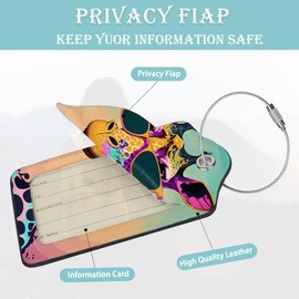 Luggage Tags for Suitcase,2 Pack Funny Giraffe Sunglasses Luggage Tag PU Leather Privacy Cover ID Label with Stainless Steel Loop for Women Men Teens Travel