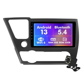 Android 13 Car Radio for 2+32G Honda Civic 2013-2015 9'' 1280*720 Touchscreen Car Stereo with Carplay Android Auto Backup Camera Mirror Link GPS Navigation WiFi 6 Bluetooth 5.4 SWC (with Air Outlet)