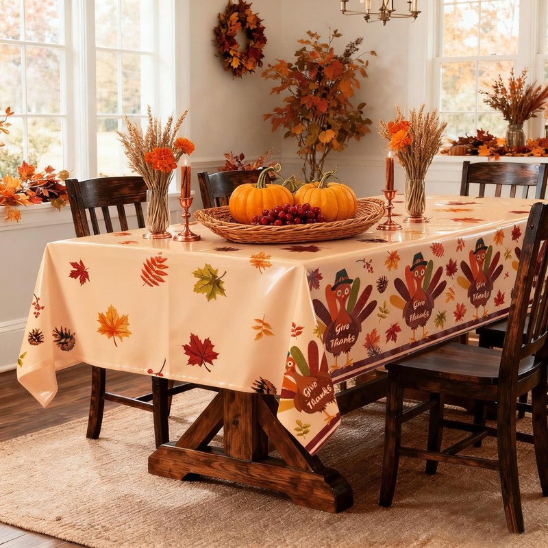 IMISHM Thanksgiving Tablecloth Pack Disposable Plastic Tablecloths for Rectangle Tables