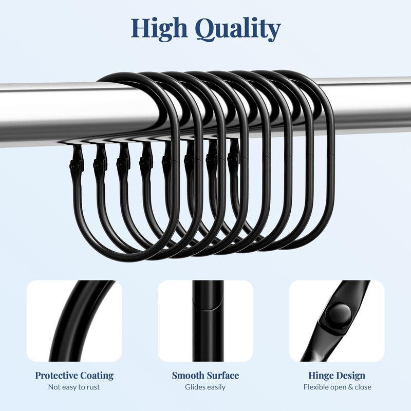 Bathway Shower Curtain Rings, Bathway Shower Curtain Hooks, Black Shower