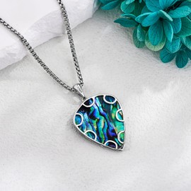 VENACOLY Sterling Silver Guitar Pick Necklace with Abalone Shell Guitar Pendant Guitar Pick Jewellery for Women Musicians Men, Sterling Silver, No Gemstone