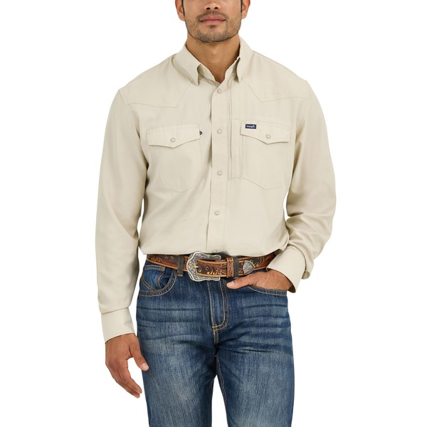 Wrangler Mens Performance Classic Fit Snap Button Down Shirt, Overcast,