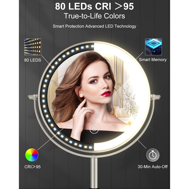 vpu Makeup Mirror with Lights, 1X/30X Lighted Magnifying Mirror Height