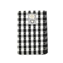 Emma Barclay Jumbo Heavy Weight Check Kitchen Tea Towel with Heart Detail (Black)