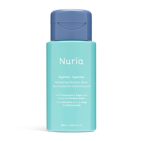 Nuria - Hydrate Refreshing Micellar Water, No-Rinse Makeup Remover Water with Sage Leaf Oil, Chamomile, and Aloe Leaf Juice, 200mL/6.8 fl oz