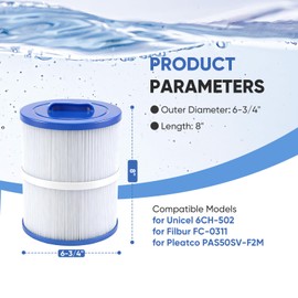 LBLVBNEWD PAS50SV-F2M Hot Tub Spa Filter Cartridge Compatible with Unicel 6CH-502, Filbur FC-0311, Baleen AK-90161, Master Deluxe M60506, Magnum AR50, Excel Filters XLS-604 Artesian Spas Filter,2 Pack