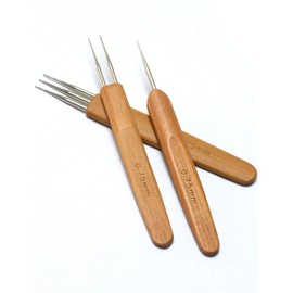 BLUPLE 3Pcs/Set(1Hook,2Hook,3Hook) Bamboo Dreadlock Crochet Hook Dreadlocks Crochet Needle with Wooden Handle Soft Touch Steel 0.75mm Crochet Hook for Braid Craft