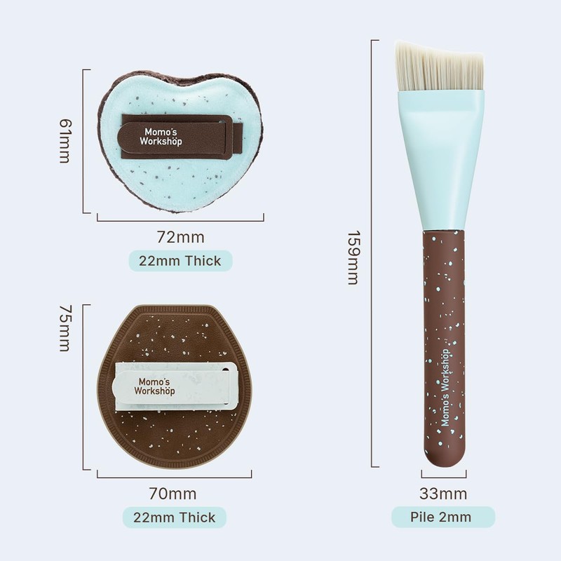 Choco Mint Trio Fishtail Brush and 2 Makeup Puffs