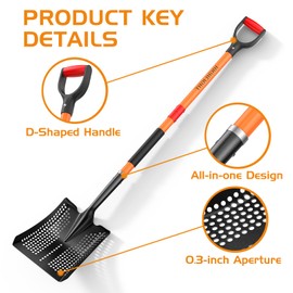 HIGHLIGHT Sifting Shovel, Heavy Duty Metal Sand Sifter for Beach, 45" Long Sifter Shovel for Beach Fun, Chicken Coop, Farm Goat Stall Sand Poop Cleaning, with Ergonomic D-Grip Handle