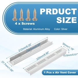 PATIKIL Door Air Vent Cover, 9 x 1.2 Inch (Outer Dimensions) Aluminum Louvered Ventilation Grille Rectangle Toe Kick Vent with Mounting Screws for Shoe Cabinet Wardrobe, Silver