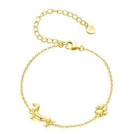 MUNDELL 925 Sterling Silver Cute Dachshund Link Bracelet Golden Puppy Dog Link Charm Bracelet for Women or Pets Lovers Fine Jewelry