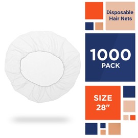 EZGOODZ White Disposable Hair Net 28 inches. Pack of 1000 Nylon Disposable Bouffant Caps for Kitchen Use. Unisex Lightweight Hair Nets for Food Service. Breathable Hairnets for Cooking