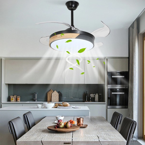 42 inch Black Indoor 4 Blades LED Ceiling Fan Chandelier