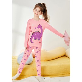 LXKA Pjs Dinasaur Girls 4-5 Years Kids Pyjamas Clothing Pink Little Toddler Winter Pajamas Children Clothes Sleepwear 100% Cotton Long Sleeve Shirts & Bottoms 2 Pieces Clothing Outfits Nightwear