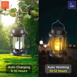 FriutShine Solar Lantern Outdoor & Indoor Use – Hanging Solar Lights with Realistic Flickering Flameless Candle, Weatherproof for Gardens, Patios, Trees, and Lawns (Black, 8 Pack)