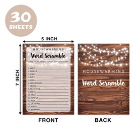 Housewarming Party Games, Word Scramble, Rustic New Home, New House, New Homeowner Party Games Cards, 30 Sheets Each Pack