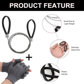 Wire Saw, Stainless Steel Rope Saw with Pair of Protective Gloves, 80 cm Wire Saw with Loops, Rope Saw, Wood, Hand Chainsaw, Pocket Saw for Gardening, Outdoor, Camping, Tree, Wood Cutting