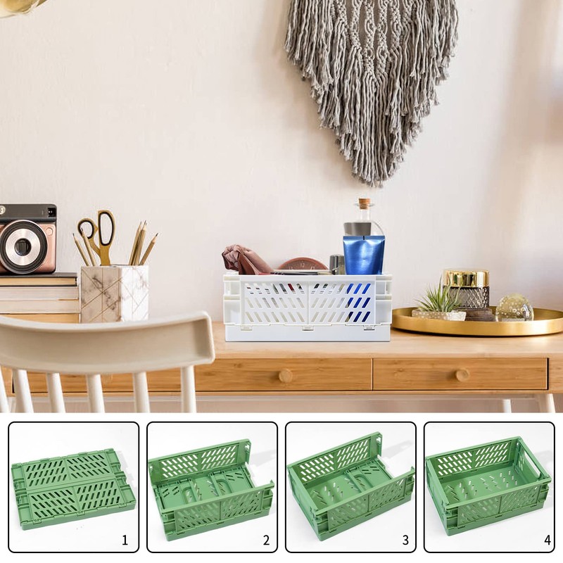3 Pcs Plastic Folding Storage Crates, Collapsible Mini Storage Baskets,