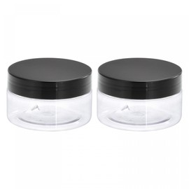 uxcell Round Plastic Jars with Black Screw Top Lid, 3oz/ 80ml Wide-mouth Clear Empty Containers for Storage, Organizing, 2Pcs