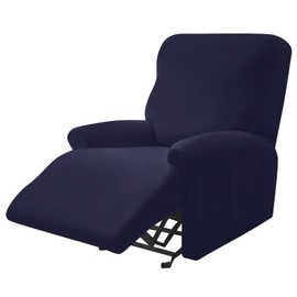 Leorate Reclining Chair Covers Stretch Armchair Covers with Pocket Decoration Spandex Fabric Recliner Sofa Slipcovers for Living Bedroom Home Navy