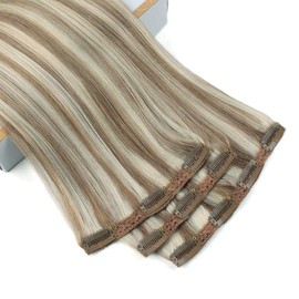 Sixstarhair 16inch Clip In Hair Extensions Ash Brown Fading to Ash Blonde 7 Pieces Natural Human Hair Invisible Remy Hair Extensions 140g per Pack [Color B8-60# 16inch]