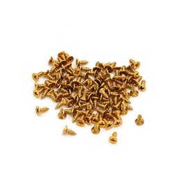 Small Screw, BLUELEC Antique Style AntiOxidative Finish Wood Screws for Fastening Plank, Plastic Materials or Resin Plywood, 45° Flat Head, Phillips Drive, 100pcs, 1/4 Inch(2.5×6mm, Gold)