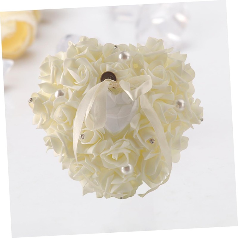 jojofuny Elegant Heart Shape Ring Pillow Wedding Holder Reusable for