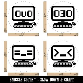 Kawaii Computers Troubled Tired Kissing Happy Rubber Stamp Set for Stamping Crafting Planners - 1/2 Inch Mini