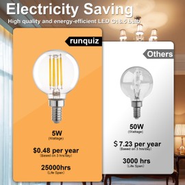 G16.5 Led Bulb, Small Round Edison Light Bulbs, E26 Dimmable E12 Globe Clear Vanity Light Bulbs, 5w 4000k Vintage LED Filament Edison Bulb