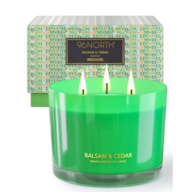 96NORTH Luxury Candle Balsam & Cedar Scented | Large 3-Wick Jar Candle | Up to 40 Hours Burning Time | 100% Natural Soy Wax | Ideal Christmas Candles Gift
