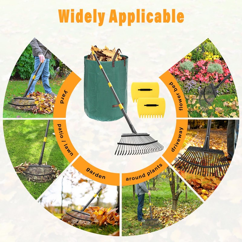 Rake for Leaves - 25 Tines Heavy Duty Metal Rake