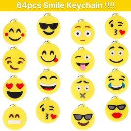 64Pcs Mini Emoticon Keychain Plush,Party Favors for Kids,Classroom Gifts Exchange,Cute Keychains,Valentine's Day Gifts/ Birthday Party Goodie Bag Stuffers,Emoticon Gifts Toys Carnival Prizes.