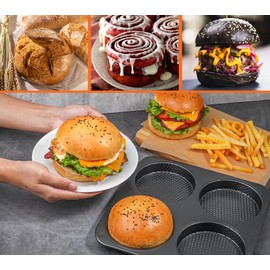 Webake 5" Large Hamburger Bun Pan, Nonstick Bun Pans for Baking, Heavy Gauge Carbon Steel, Homemade Burger Set of 2