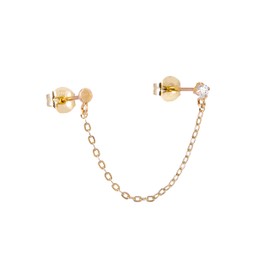 9ct Gold Round Disc Clear CZ Double Stud Chain Earring