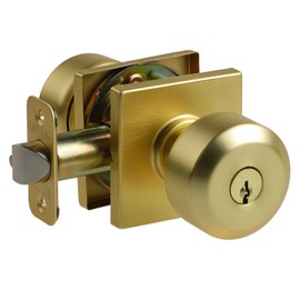 Bamberg 700SQ Ball Door Lock for Entrance, Door Lever, Bedroom Bathroom Door Handle, Left or Right Door Interior Door Lock with Key (Privacy, Gold, 1-Pack)