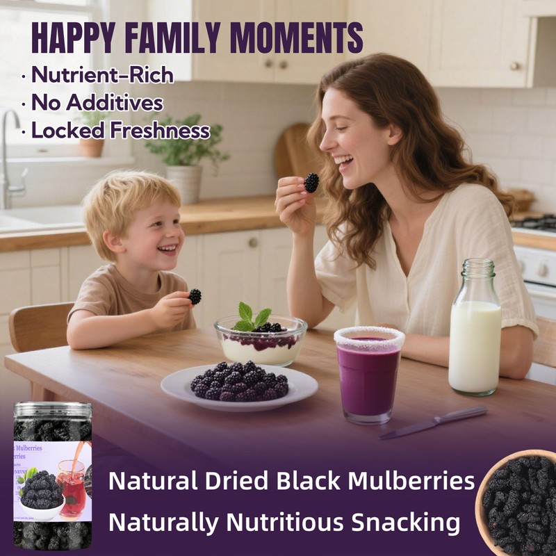 Dried Black Mulberries 8.8oz(250g),245-250 Per Jar,Natural Wild Black Mulberry,Top Grade