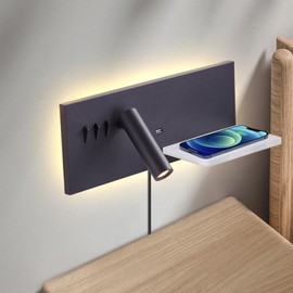 MOLUOLA LIGHTING LED Wall Mounted Reading Light with Wireless Charger & USB Port, Plug in Wall Light Book Light for Reading in Bed, Adjustable Headboard Bedside Lamp with 10W+3W Night 3000K