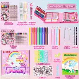 LEONAL Kids Coloring Pens Markers Set 65 PCS,Art Craft Drawing Kits for Girls with Unicorn Pencil Case,Crayon&Markers Stuff, Birthday Gifts Toys for Age 4-12 Year Old Unicron Magic