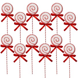 Pack of 12-24cm Glitter Christmas Lollipop Ornaments Red and White Candy Picks Candy Style Glitter Sticks for Christmas Tree Vase Filler DIY Wreath Party Decor (Red)