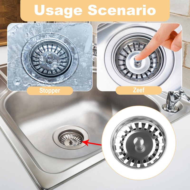 Universal Strainer Basket Drain Plug 79 mm, Drain Strainer Kitchen
