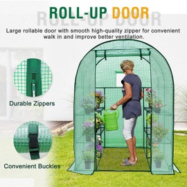 EAGLE PEAK Walk in 3-Tier Greenhouse with Wire Shelves, Portable Indoor and Outdoor Green House with Roll-up Zippered Door and Windows, 8 Shelves, 56.3”x56.3”x76.8”, Clear/Green PE Cover