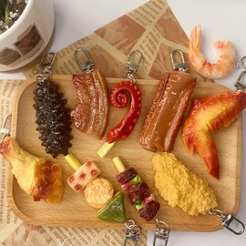 HSYHERE Men Women Creative Interesting Novelty Stylish Mini Simulated Food Fruit Shrimp Keychain Key-ring Pendant -meat