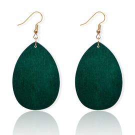 KaFu Dangle Natural Wood Teardrop Geometric Lightweight Drop Circle Earrings Stainless Steel Stud Bohemia Retro Earrings for Women (olive-green)