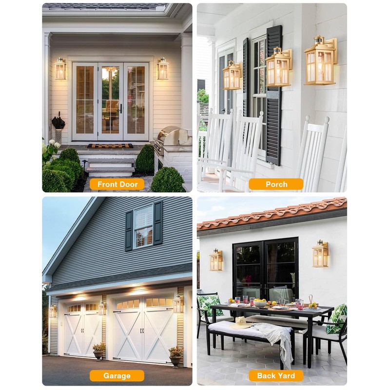 VIANIS 2 Pack Motion Sensor Outdoor Wall Lights, Modern Gold