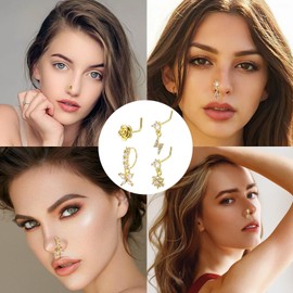 ZLSDK ZLSDK 20Pcs Gold Nose Studs Rings Set for Women, L Shaped Hypoallergenic Stainless Steel Nose Rings Studs Hoops Piercings Kit Women Body Jewelry