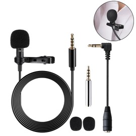 Lavalier Microphone, Clip-On Microphone Omnidirectional Mini Lapel Mic wired phone microphone with 1.5m 3.5 mm Connector for Gaming Recording Interview Video Conference Podcast Voice Dictation Phone
