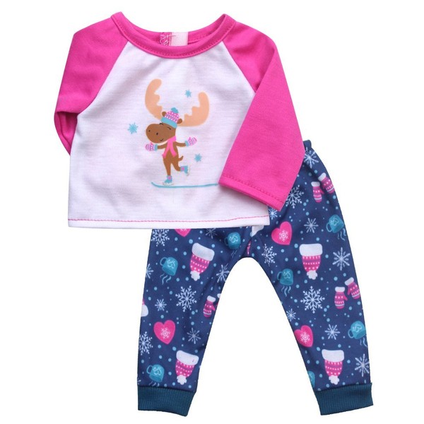 Sophia's 15 Inch Bitty Baby Doll Clothes | Pajamas of Moose Print Winter Doll PJ's & Slippers 15" Doll Sleepwear