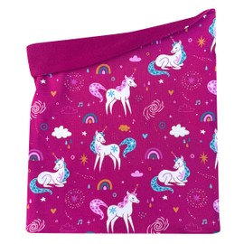 Wollhuhn Children's Long Loop Maxi Winter Neck Warmer / Slip-On Scarf Extra Long Boys / Girls Many Designs 20240201 (LL, Fleece Lining), unicorns berry